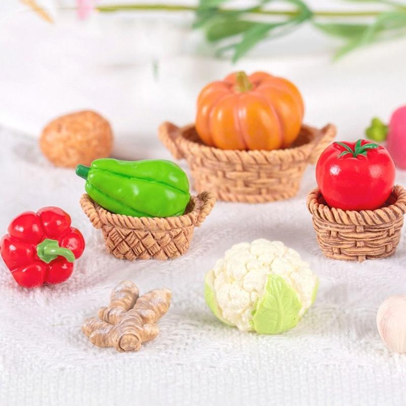 Product Introduction of NATURAL LIVING Festive Supplies Cute Vegetable Figurines Miniatures Mini Resin Crafts Simulation Vegetable Basket DIY Realistic Vegetable Model Micro Landscape Ornaments 8