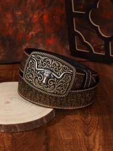 Cinturón de Estilo Vaquero Occidental con Diseño en Relieve, Cinturón de Cuero PU de Moda para Mujeres y Hombres, Cinturón Casual para Jeans y Pantalones