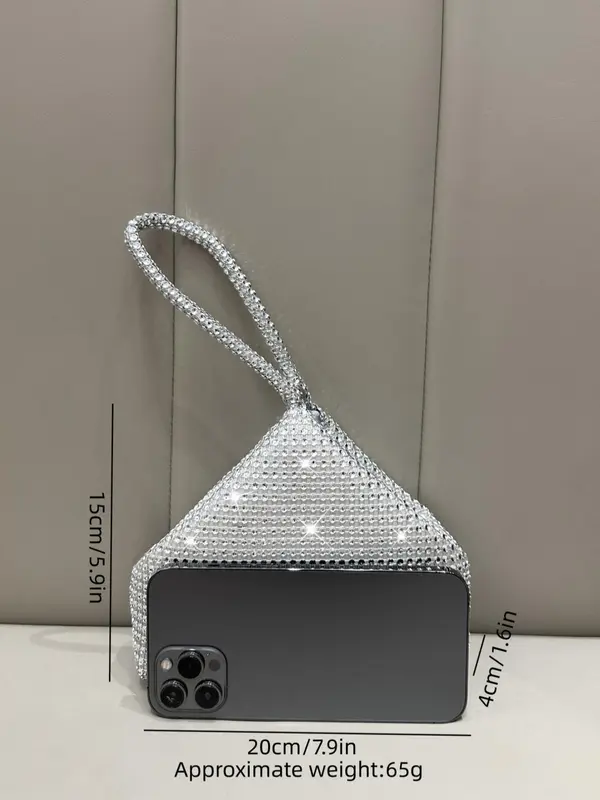 Women's Elegant Glitter Sequined Party Evening Bag With Zipper, Geometric Design Glamorous Bling Mini Clutch Purse For Wedding Party 5