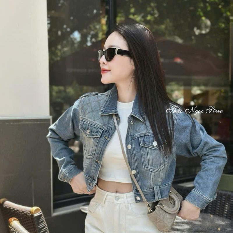  Áo khoác jean nữ croptop tay dài thêu vai caro- THẢO NGỌC STORE Women Bò 