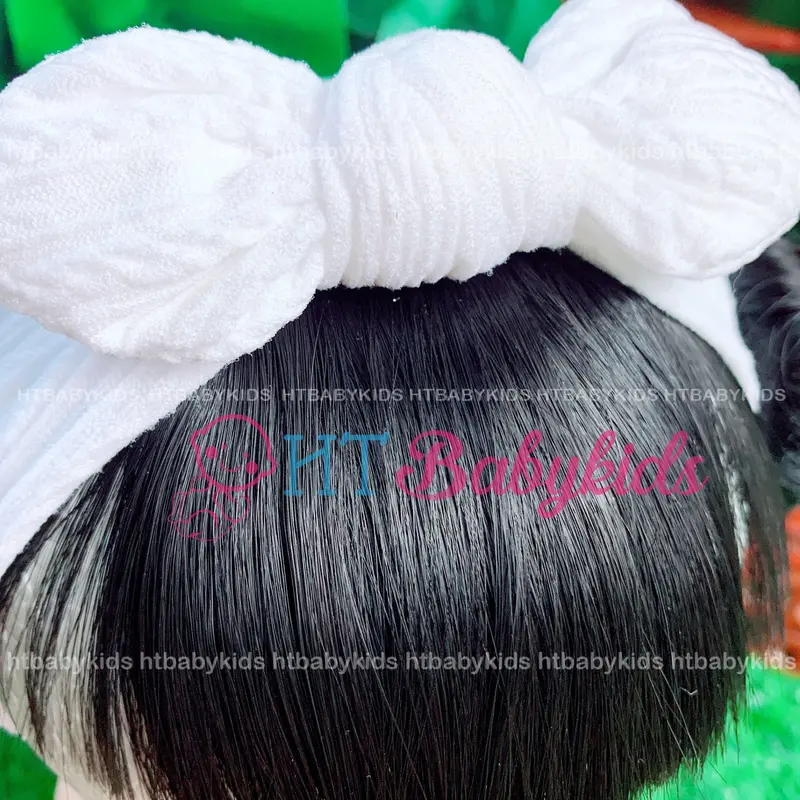[ HÀNG LOẠI 1 ] - Băng Đô Turban Cho Bé Gái Tóc Giả Hai Bên Ren Nơ Trắng- Đủ Size Cho Bé Gái Sơ Sinh 7