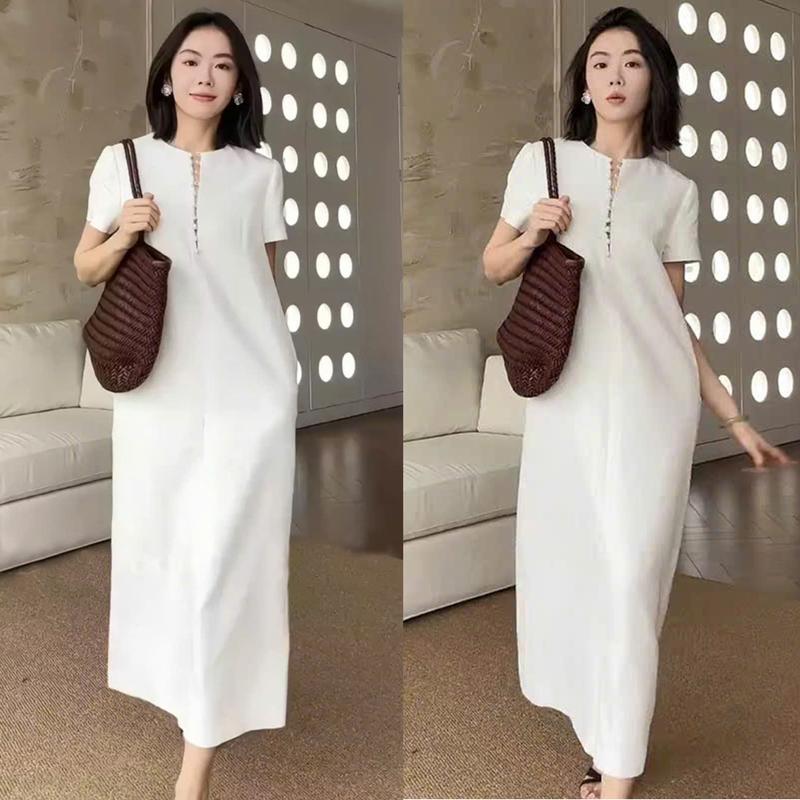 Váy linen dáng dài, đầm suông nữ ngắn tay thiết kế hai lớp vải mềm mát phong cách nữ tính trẻ trung  v193