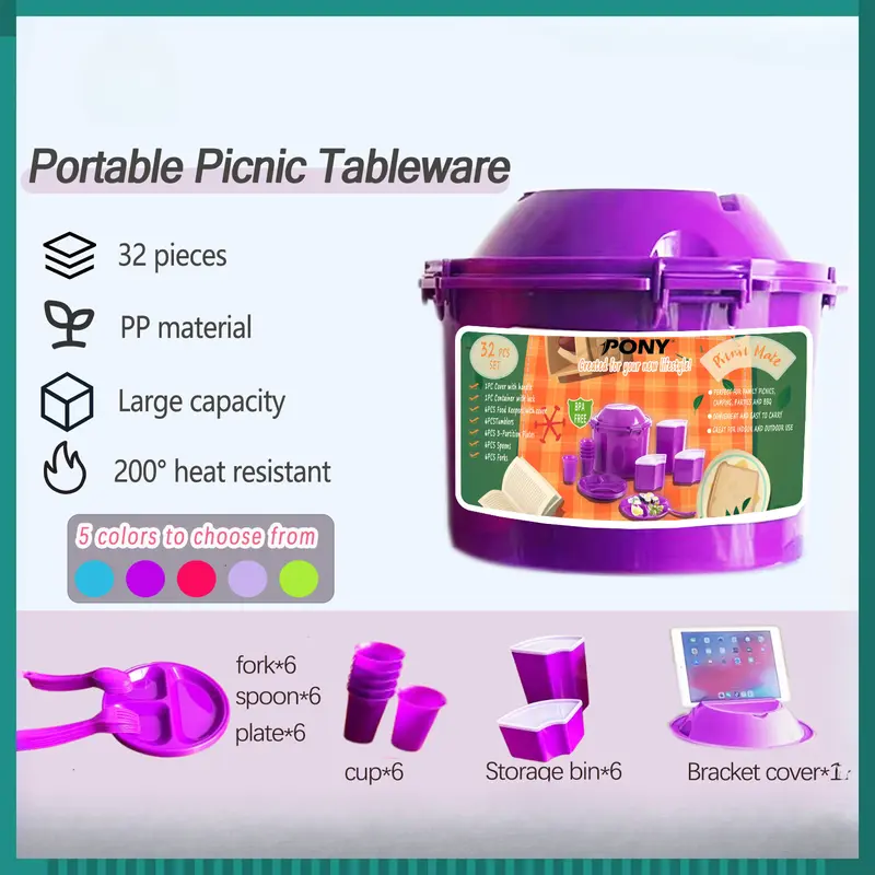 【NEW】32Pcs Set Piknik Tableware Portable Camping Makan Set Outdoor ...