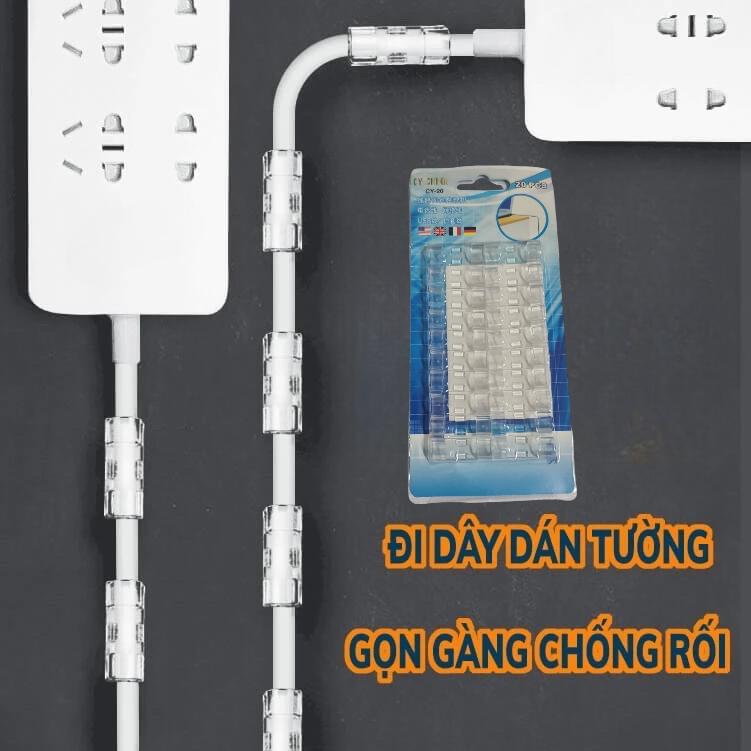 Vỉ Gồm 20 Cái Nẹp Trong Cố Định Dán Tường Giữ Dây Điện Dây Cáp Điện Thoại Siêu Dính Gọn Gàng