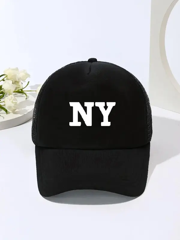 NY Letter Print Baseball Cap, Casual Breathable Mesh Baseball Cap for Men & Women, Outdoor Sun Protection Cap for Daily Wear 0
