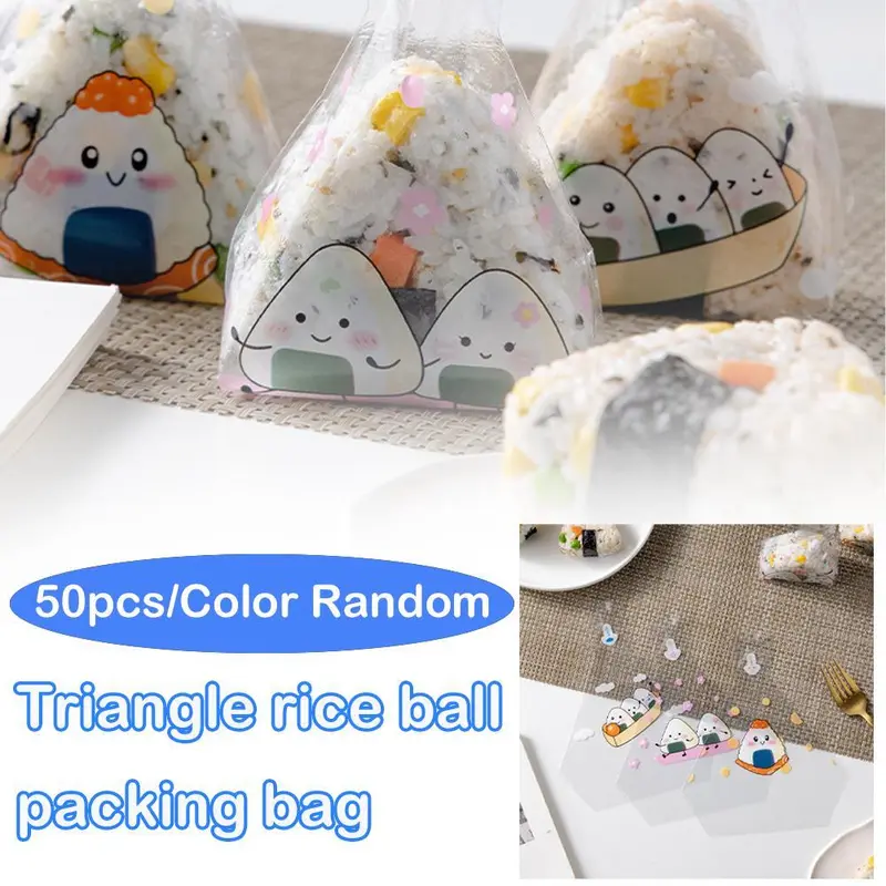Túi Đóng Gói Cơm Nắm Hình Tam Giác Hoạt Hình, Thiết Kế Đáng Yêu, 50 Chiếc, Dụng Cụ Sushi, Làm Acc, Khuôn Z7X3 Onigiri, Để Làm Đồ Ăn Nhẹ, Z7X3 1