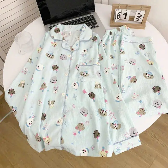 Đồ bộ - Bộ đồ pyjama mặc nhà cổ sơ mi 4 mùa