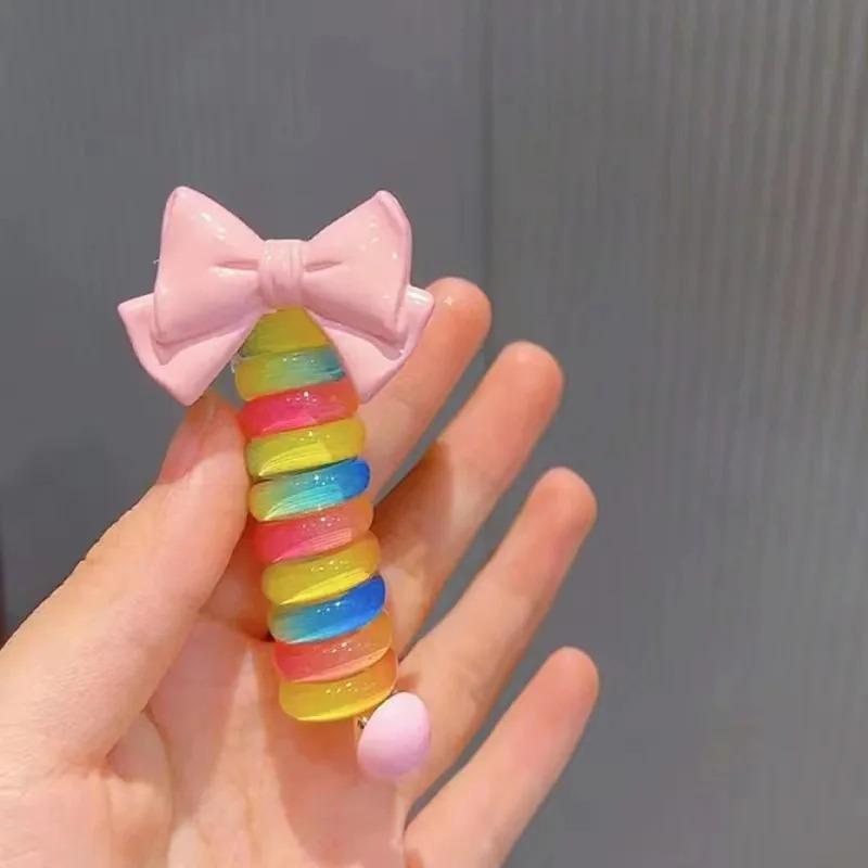 Dây Cao Su Đàn Hồi, Bộ 2 Chiếc, Dành Cho Bé Gái, Dây Buộc Tóc Dây Điện Thoại, Coil Xoắn Ốc, Dây Buộc Tóc, Dây Buộc Tóc, Phụ Kiện Tóc Đuôi Ngựa 8