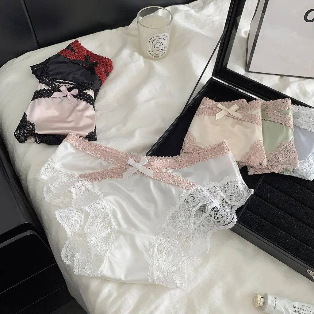 Sexy Satin Lace Panties Low-Waist Pure Cotton Women's Panties