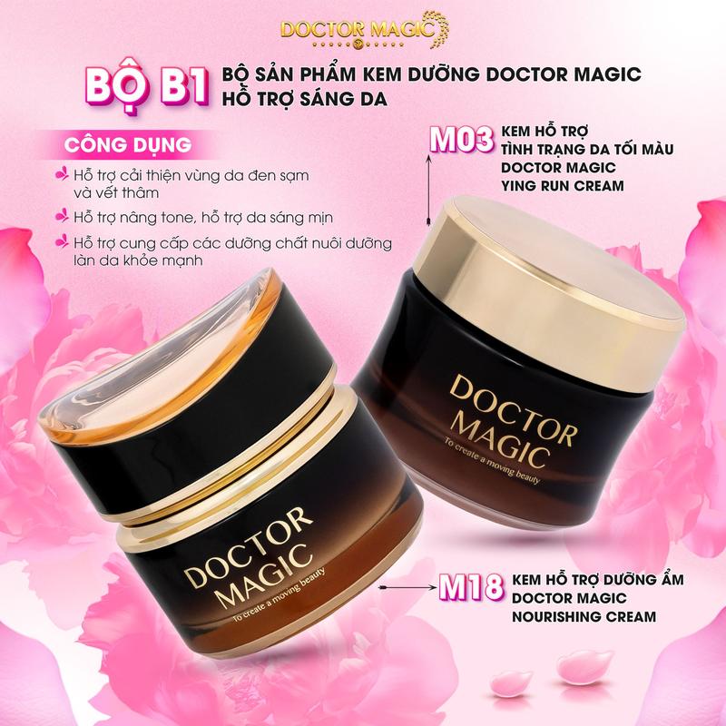 B1 (3+18) - Bộ Sản Phẩm Kem Dưỡng  Doctor Magic Hỗ Trợ Sáng Da gồm: Kem Hỗ Trợ Tình Trạng Da Tối Màu + Kem Hỗ Trợ Dưỡng Ẩm - Làm Đẹp Da