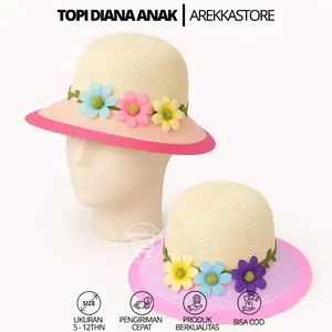TOPI DIANA ANAK PEREMPUAN | Topi Pantai Anak Fashionable Anti Sinar Matahari Hias Bunga Cantik