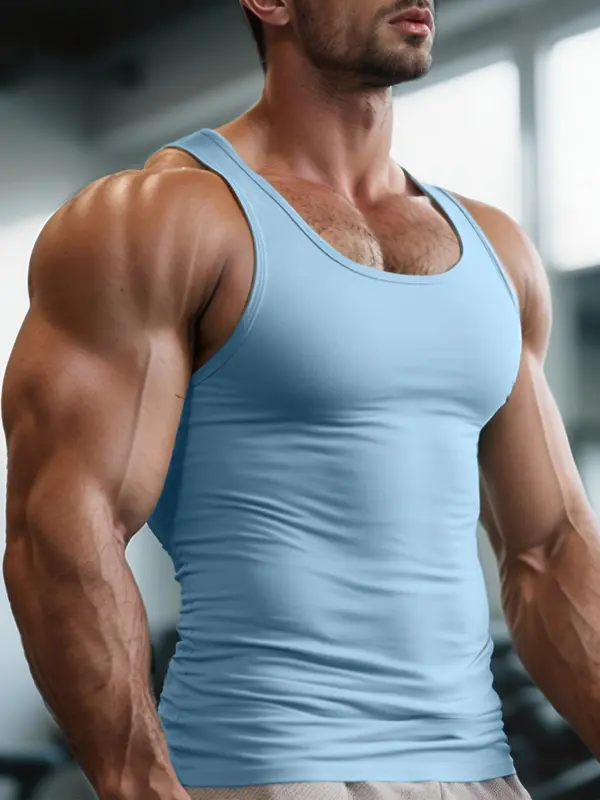Men's Solid Round Neck Tank Top, Regular Fit Casual Breathable Sleeveless Top for Gym Workout, Men's Top for Summer 1