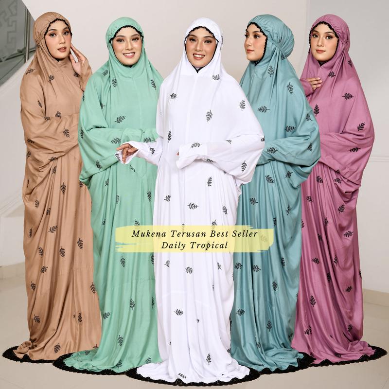 NAFHA - Mukena Terusan Dewasa Nafha Bordir Daily Tropical Katun Mukenah Rayon Wanita Muslim Putih Traveling Panjang 2