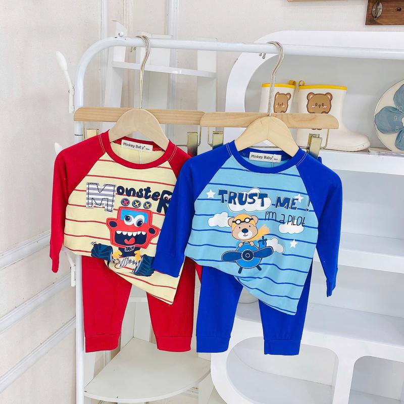 Đồ bộ thun lạnh tay dài quần dài cho bé trai bé gái (8-24kg), vải mềm mịn, thoáng khí, cho bé mặc ngủ thoải mái. 8