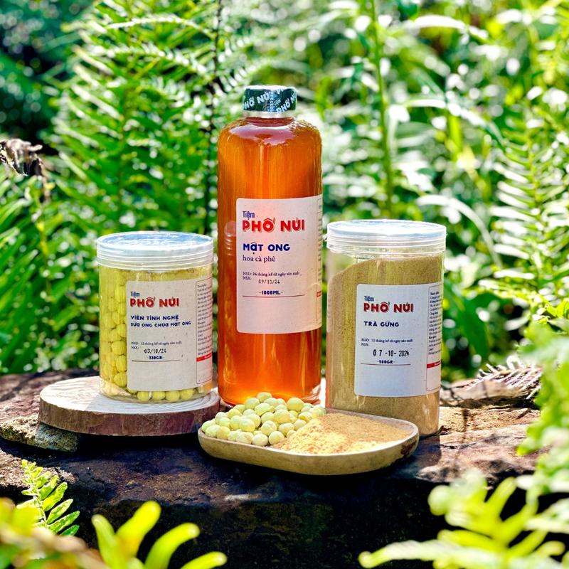 1 Lít Mật Ong Hoa Cà Phê + 500gram Trà Gừng + 330gram Viên Nghệ Sữa Ong Chúa - Tiệm Phố Núi