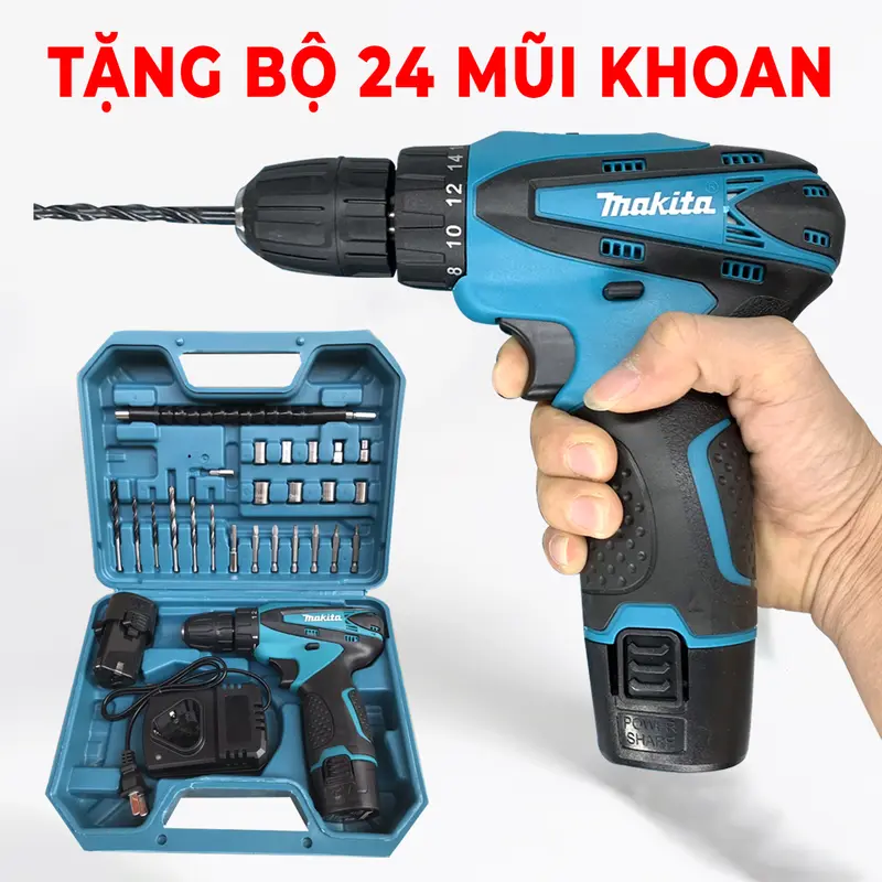 [TẶNG BỘ 24 CHI TIẾT] Máy khoan PIN cầm tay MAKITA 12v - Máy khoan pin - Máy khoan mini - Khoan sắt, khoan gỗ, bắt vít - Có 2 Phân Loại 2