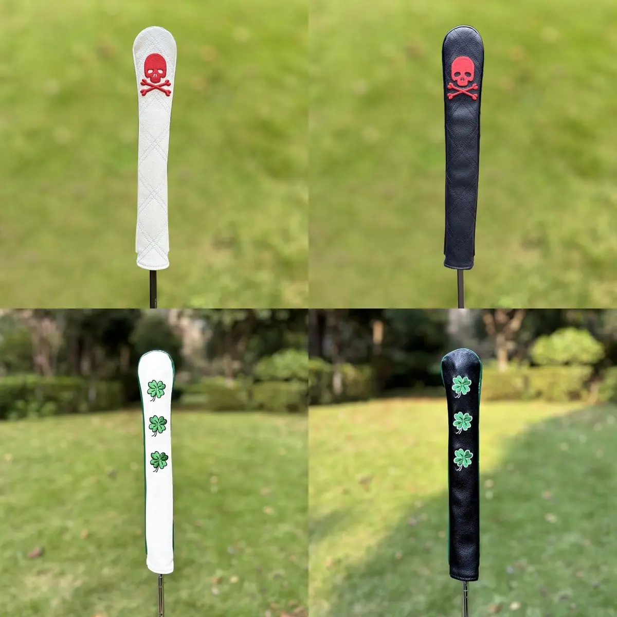 Golf Pointing Stick Skull Four-Leaf Clover Rod Cover PU Leather Locating Rod Practice Baseball Rod Protective Cap Rod Cover Qgt24112