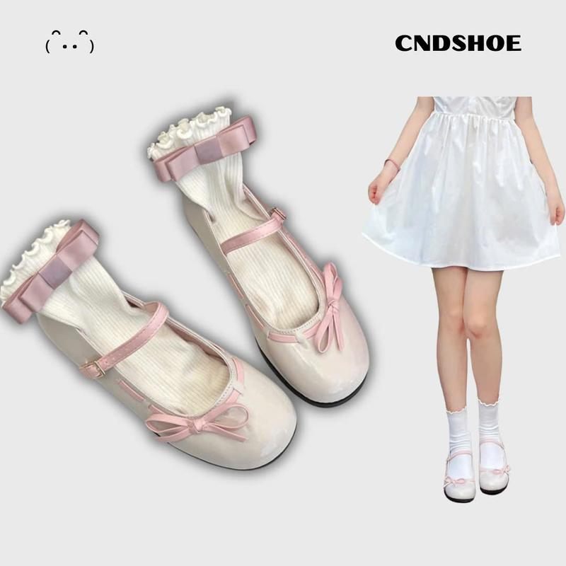 Giày Búp bê Jennie Mary Jane Mũi Tròn Đính Nơ Hồng Da PU Cao Cấp Đế Cao 2cm Phong Cách Tiểu Thư hài bệt DéP Nhung Đồng Nữ Sandal loli