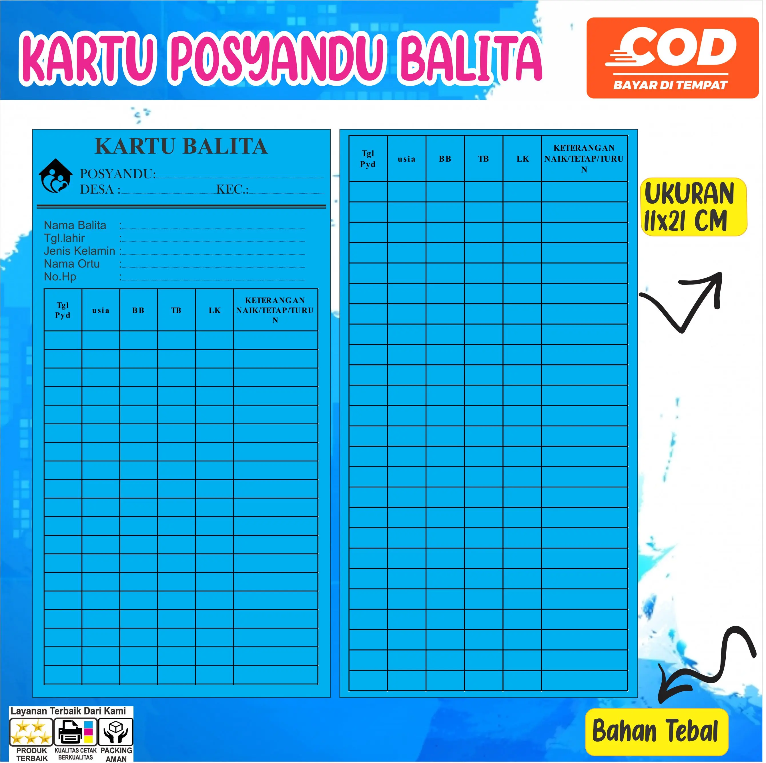 100 lembar KARTU BALITA / KARTU POSYANDU BALITA / KARTU TIMBANG BALITA CUSTOM.