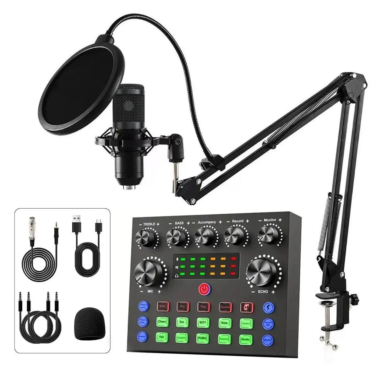 Podcast Equipment Package, 1 Set Podcast Microphone Kit with V8s Voice Converter, Condenser Microphone Recording Studio Kit for Podcasting, Recording, Singing, Streaming and Gaming