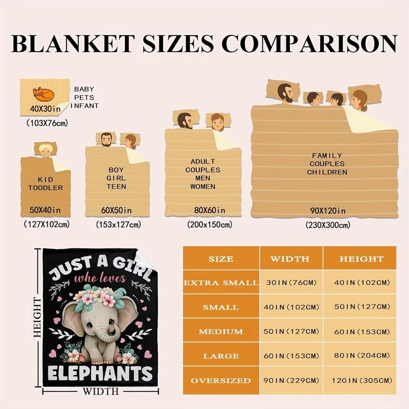 Cartoon Elephant & Letter Pattern Flannel Blanket, 1 Count Casual Soft Napping Blanket for Home & Office, Warm Blanket for Air-conditioned Room, Girls Room Accessories 4