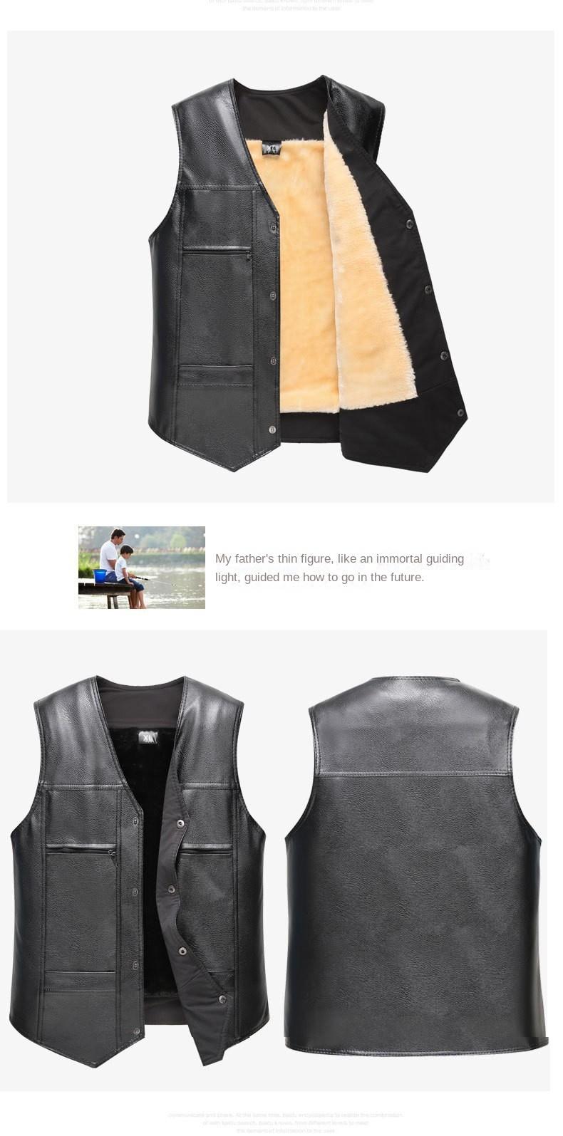 Product Introduction of Áo Ghi Lê Da Mùa Đông, Áo Vest Thường Ngày Cho Nam Trung Người Già Và Tuổi, Lót Lông Cừu, Dày Dặn, Ngoại Cỡ, Áo Khoác Da, Quần Áo Nam, Giảm Giá Lễ Hội, Giá Cả Phải Chăng 25