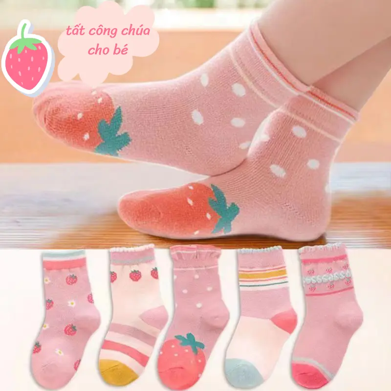 Set 5 Đôi Tất Trẻ Em Cổ Cao Vải Mềm Mịn, Set 5 Đôi Vớ Họa Tiết Dễ Thương (T29) 1