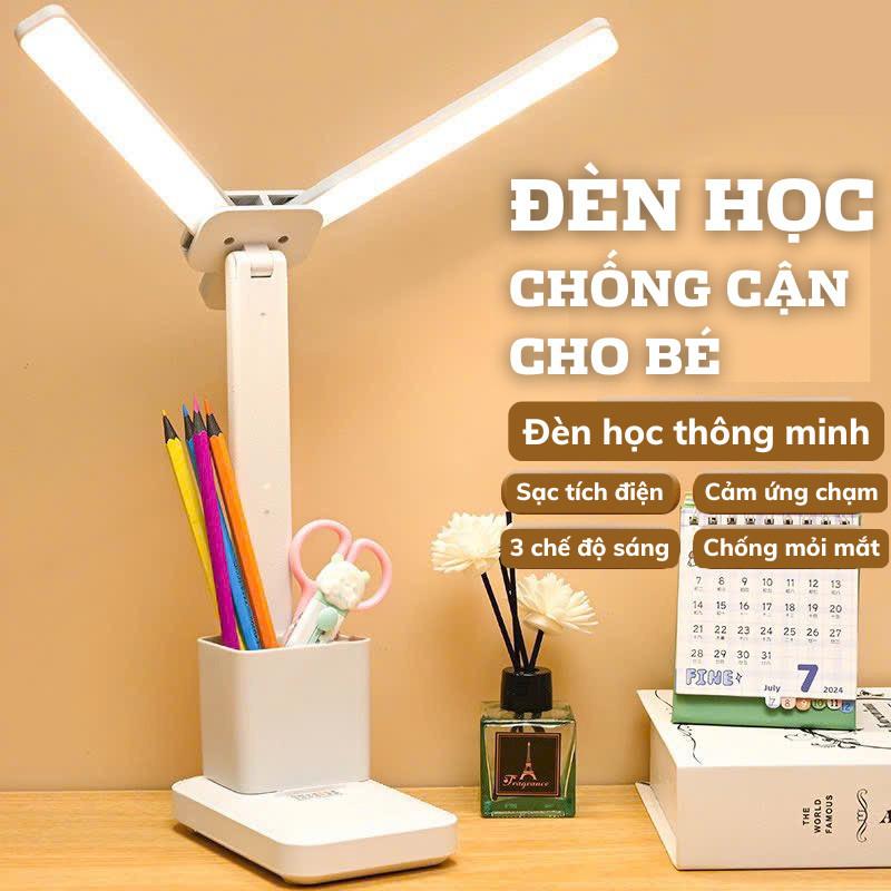 - Đèn Bàn Học, Đọc Sách Tích Điện, Bảo Vệ Mắt, Nút Cảm Ứng 3 Chế Độ Ánh Sáng Tùy Chỉnh - DH03