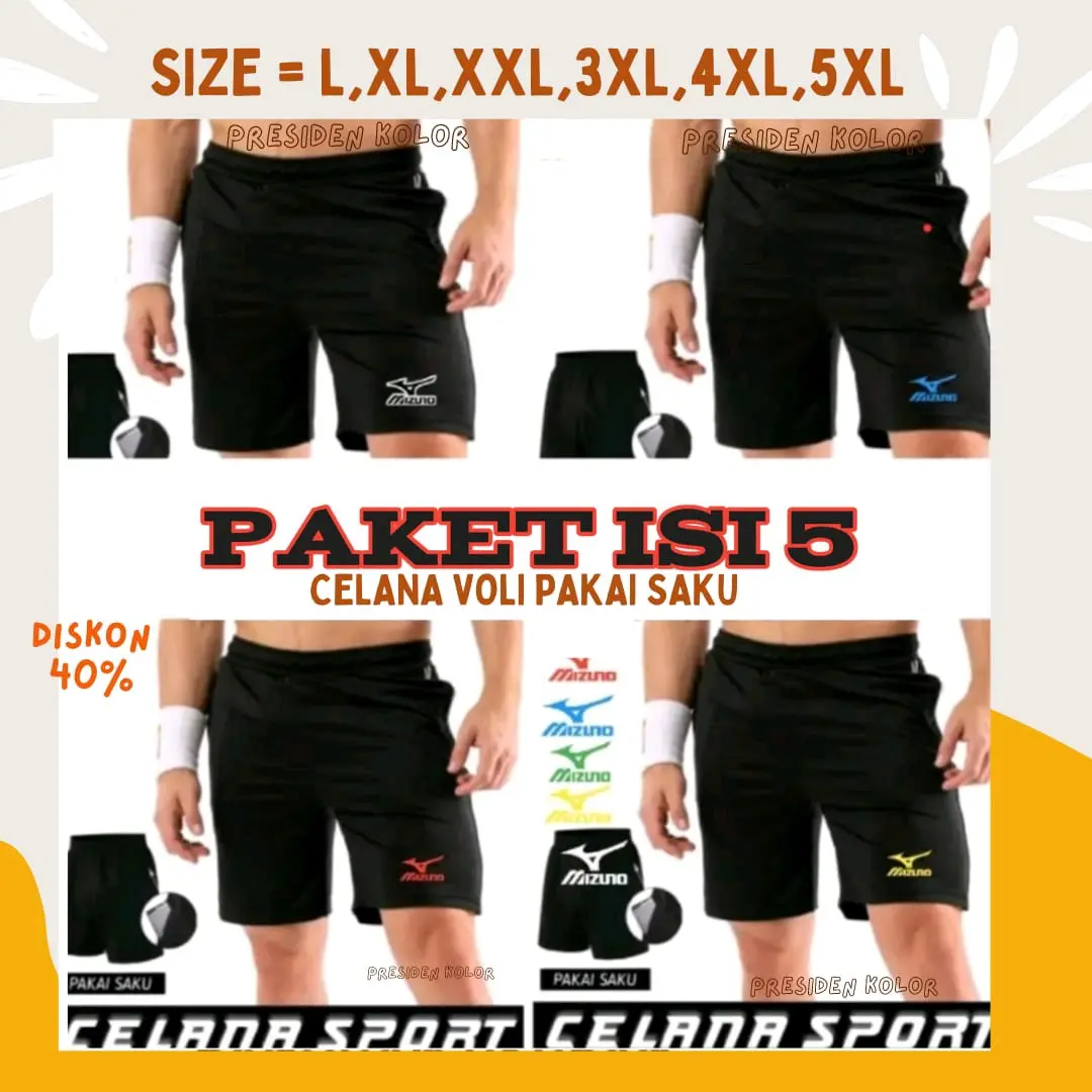 celana Mizuno voli isi 5 pakai saku premium Nyaman Uniseks Nyaman