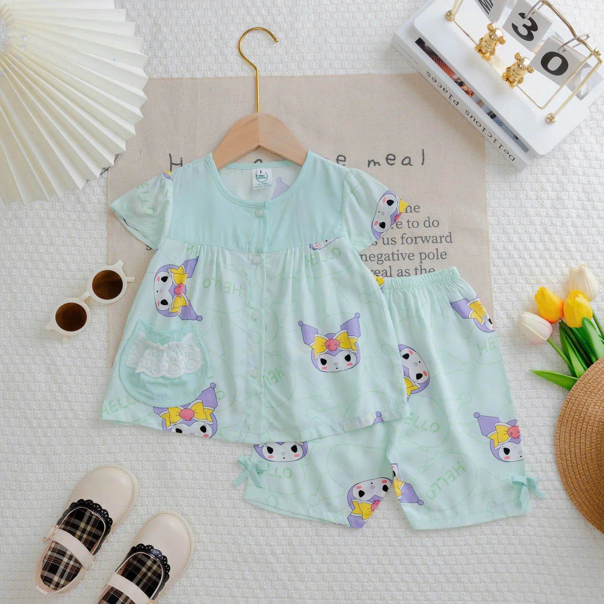 Tay Búp Quần Lửng Họa Tiết ( Mã 1 )- Đồ Bộ Bé Gái - Bộ quần áo Tole Loại 1 mềm, mịn, mát size 7-36 kg 7-8 năm đồ ngủ Voi