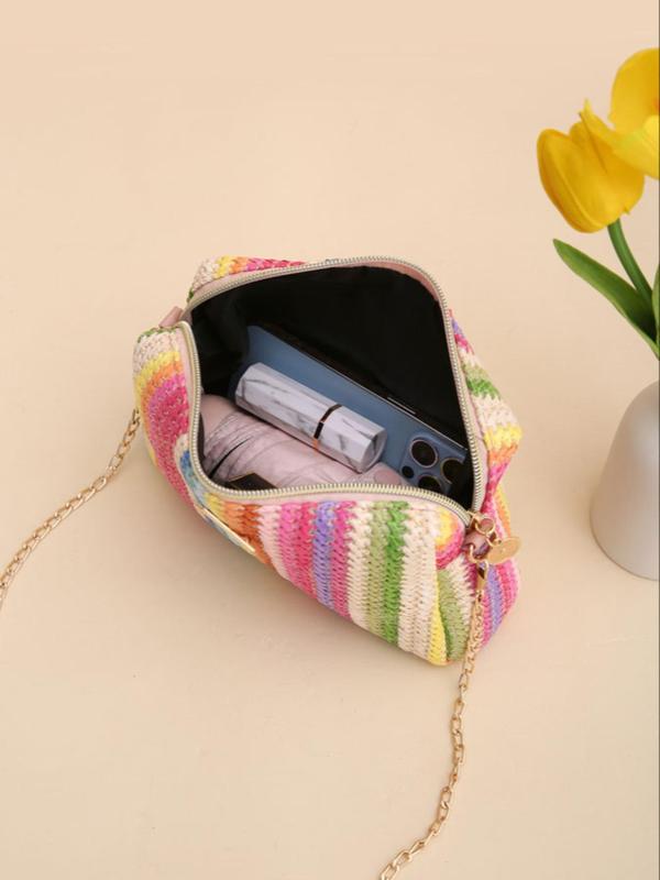 Summer 2025 Colorblock Straw Woven Crossbody Bag, Casual Trendy Shoulder Bag, Chain Bag for Women, Everyday Bags, Fashion All-match Square Bag for Beach Vacation, Purses Crossbody Bags, Unique Bags 6