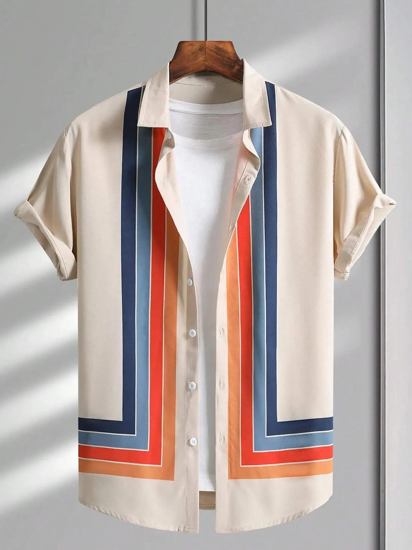 Men's Regular Fit Striped Print Short Sleeve Shirt, Casual Collared Top for Summer, Fashion Men's Clothes for Daily Wear