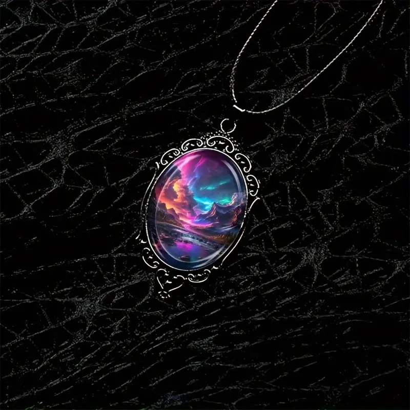 1 Fashion Elegant Color Aurora Landscape Pattern Black Frame Glass Necklace Romantic Gift Jewelry seaglass  jewelry floral  bracelet spiral  bridge  jewellery drop  necklaces amber berkeley  weaver grey's  anatomy  proposal crystal  healing bead large lv 4
