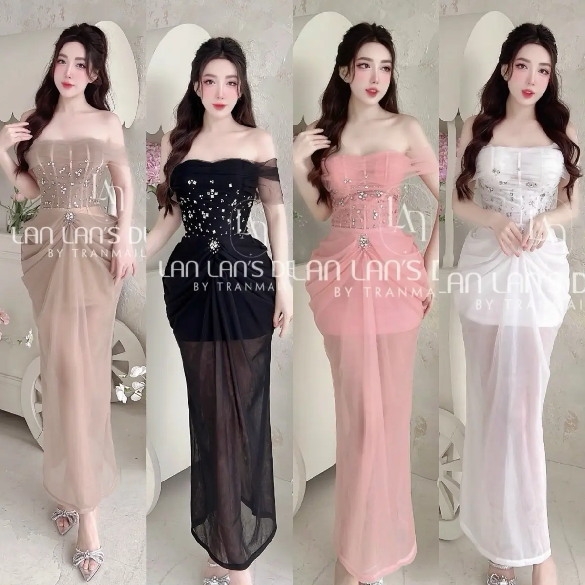 Váy Dự Tiệc,SN Bling Bling Size:SMLXL2XL Màu:Hồng,nude,Trắng,đen (san  hang) Nữ