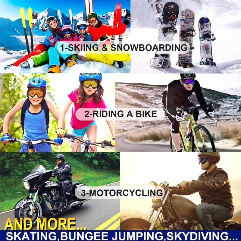 Kính Bảo Hộ Trượt Tuyết Đi Xe Đạp Moto, Chống Bụi, Chống Tuyết, Chống Gió Mùa Đông, Gọng Ống Kính, Kính Trượt Tuyết, Kính Mắt, Hàng Mới Về 4