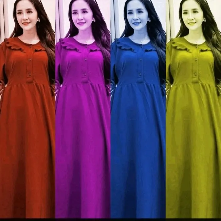 Daster Dress Wanita Dewasa  Busui  Kancing Ruffle Kekinian  Mewah  Kain Crinkle Airflow Premium Nyaman Tebal Remaja Samping Panjang Katun Cantik Midi Bumil 8