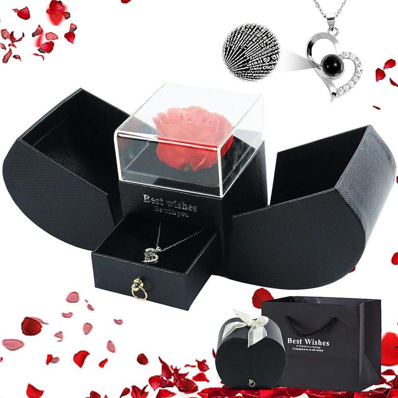 Product Introduction of Heart Shaped Preserved Rose Gift Box, 1 Set Including Necklace & Gift Box & Artificial Rose & Gift Bag, Birthday Gift Box for Girlfriend & Wife, Valentine's Day Gift Idea 7