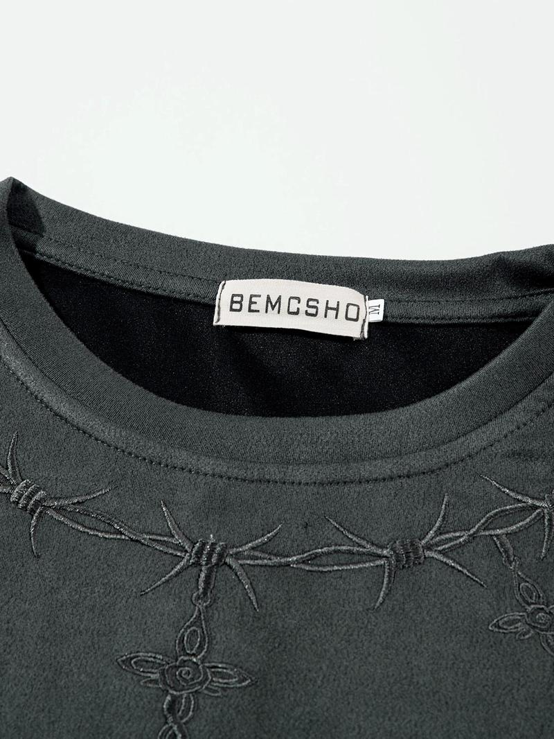 Product Introduction of Men's Embroidery Short Sleeve Tee, Casual Round Neck T-shirt for Summer, Fashion Men's Top for Daily Wear 7