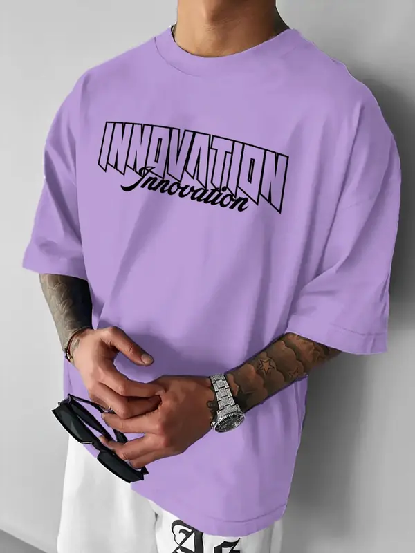 Men's Letter Print Tee, Loose Casual Fashion Round Neck Short Sleeve T-shirt for Summer, Men's Top for Daily Wear 3
