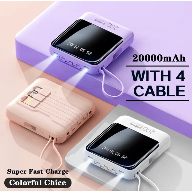 Powerbank 20000mAh 4 Kabel Fast Charging Full Capacity baterai portable power bank Charger Led