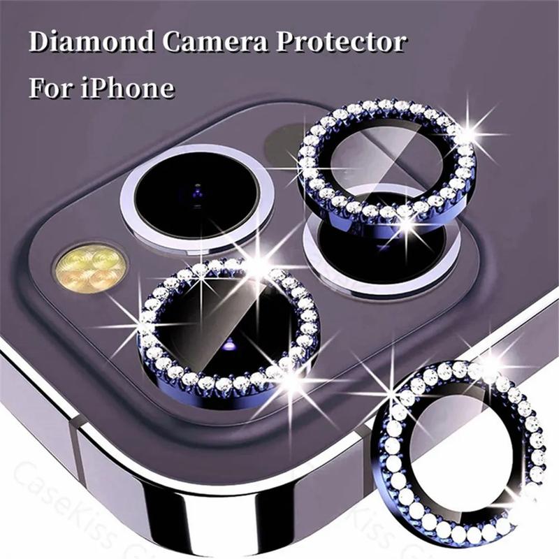 Product Introduction of Diamond Camera Lens Glass for iPhone 14 Plus 13 12 mini 11 Pro Max Metal Ring Screen Protector Protective Cap For iPhone 14 pro max Diamond Glitter Camera Lens Protector On For iPhone 12 13 Mini Metal Ring Len Glass 1