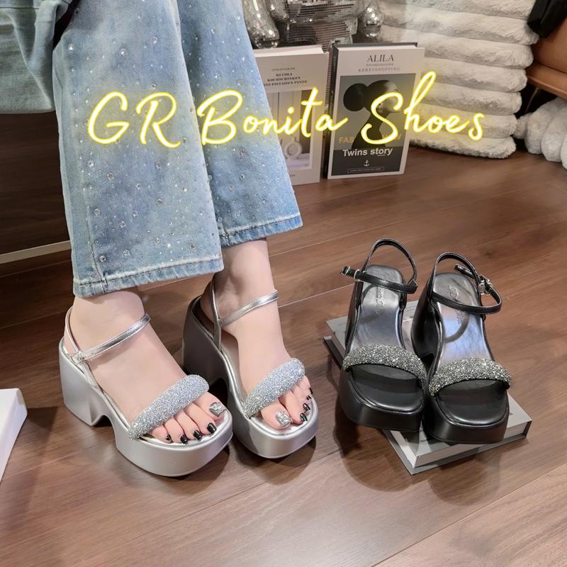 N2 Sandal xuồng đúp quai đá bông xù cao 10 cm -PU020