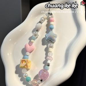 Lanyard Telefon, Reka Bentuk Keju & Bintang Comel, Rantai Manik Buatan Tangan, untuk Kamera / Dompet, Hadiah Estetik Korea keychain  matching  couple  spiderman