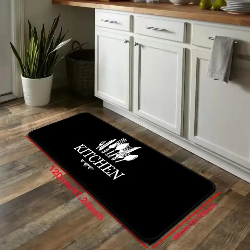 Letter & Cutlery Pattern Kitchen Floor Mat, 1 Count Non-slip Kitchen Mat, Comfortable Machine Washable Floor Mat for Home Laundry Room Bathroom Christmas Decor, Christmas Gifts, Christmas Decorations 4