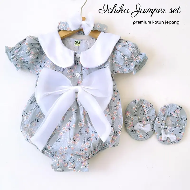 ICHIKA JUMPER SUIT Baju Bando Sepatu Pakaian Anak Cewe Lucu Murah Terlaris Cod Babee Baby Shop French pao Lona 1