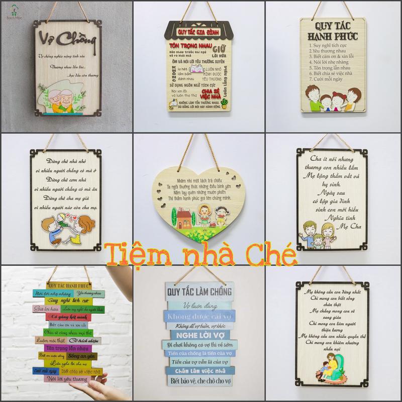 Bảng gỗ treo tường, bảng gỗ treo cửa phòng, yêu bếp nghiện nhà cơm nhà là nhất, quy tắc làm ck, quy tắc hạnh phúc, đi để trở về, mang t về cho vk, nhà là nơi bão dừng, ở đây có bình yên