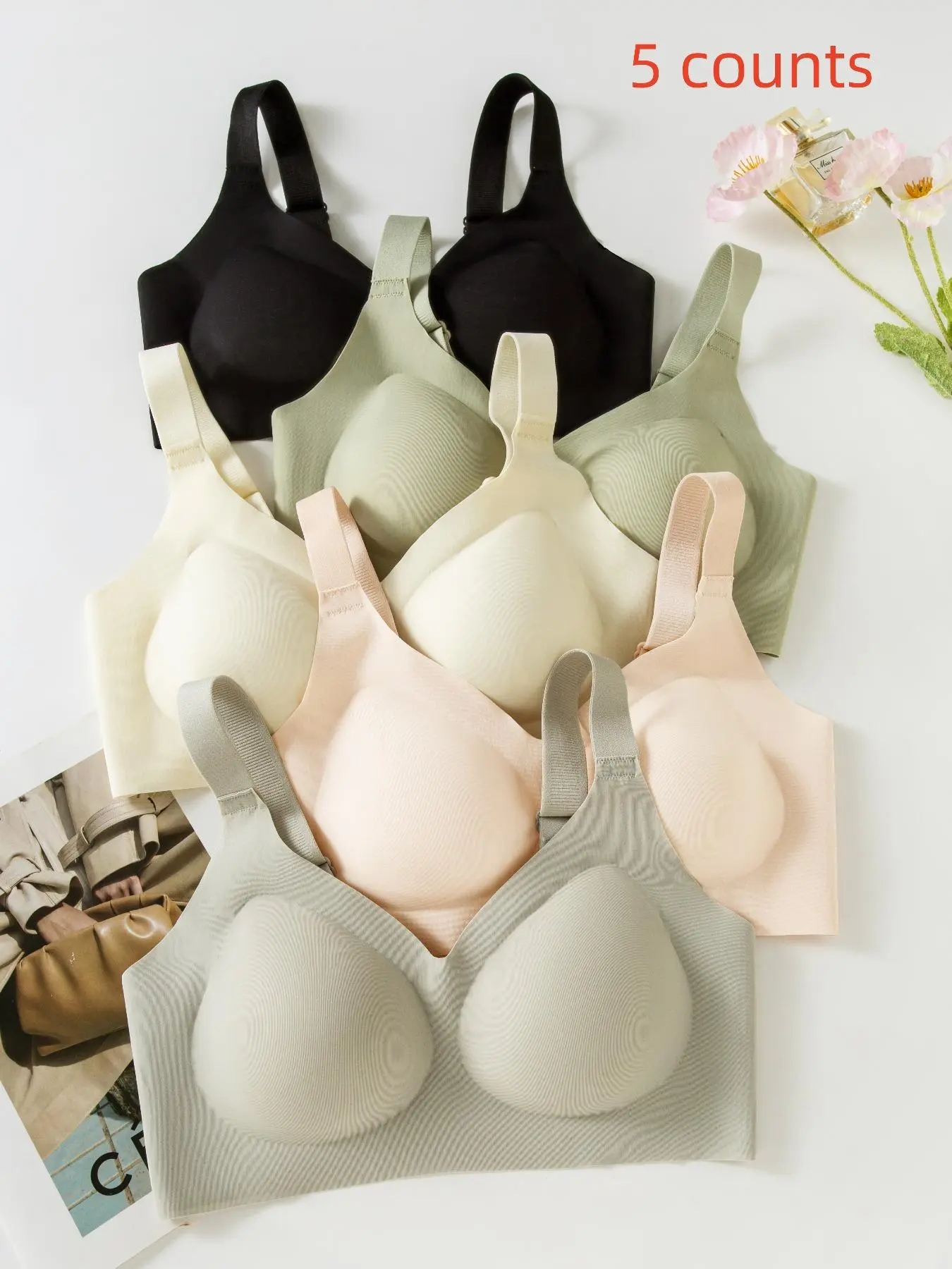 Women's Solid Color Seamless Wireless Bra, Soft Comfortable Breathable Adjustable Strap Four-Breasted Bra, Women's Lingerie for All Seasons