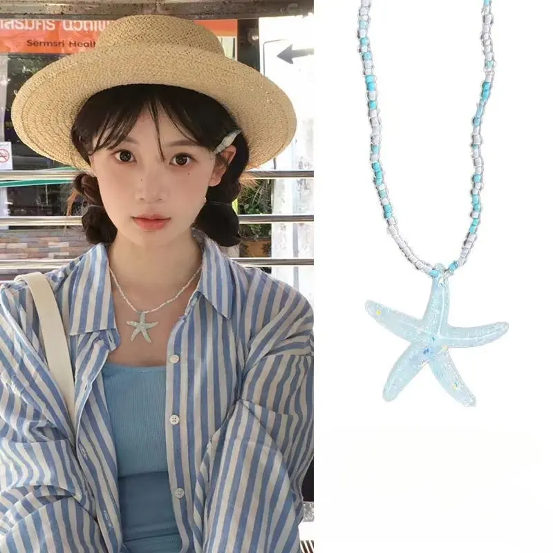 Vòng Cổ Mặt Dây Chuyền Sao Biển Đính Cườm, Thời Trang Hàn Quốc, Nhiều Màu Sắc, Dành Cho Nữ, Thích Hợp Cho Kỳ Nghỉ Hè, Quà Tặng Trang Sức