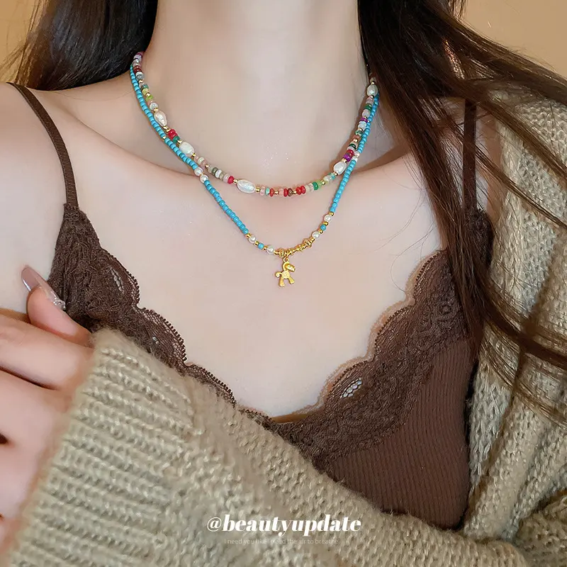 Vòng Cổ Mặt Dây Chuyền Hình Ngựa Con, Màu Ngọc Lam, Phong Cách Cổ Điển Cung Điện, Dây Chuyền Clavica, Độc Đáo, Cao Cấp, Dễ Phối Đồ