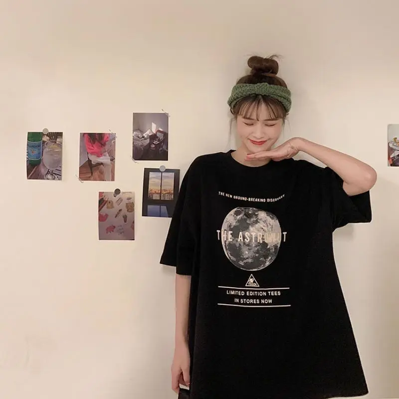 Korean Cartoon Cute Style Summer Round Neck Loose Large Short Sleeve T-shirt Women's and Men's Fashion Versatile Half Sleeve Top